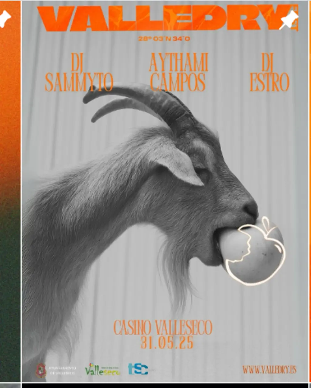 Cartel oficial de Valledry Fest 2025 con DJ Sammyto, Aythami Campos y DJ Estro